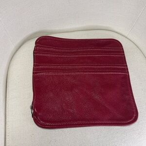 Classic Red Leather Zip Wristlet Clutch